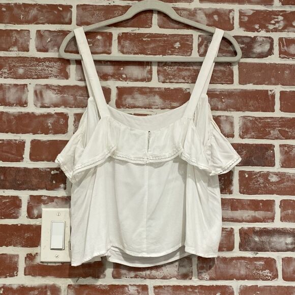 Forever 21 Plus White Open Lattice Lace Trim Cropped Ruffle Tank 0X EUC - Picture 2 of 8